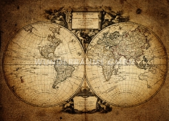sepiafarbener Grobilddruck mit nostalgischer Weltkarte